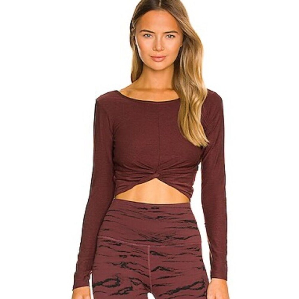 Beyond Yoga Featherweight Twist Of Fate Pullover in Mahogany Brown Heather Sz L